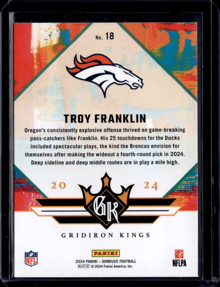 2024 Donruss #18 Troy Franklin Rookie Gridiron Kings